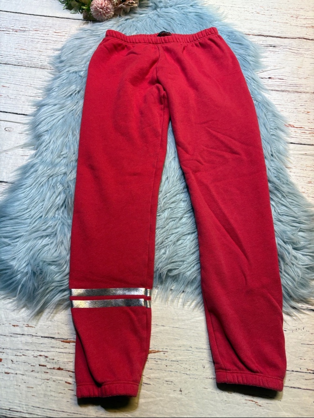 Wildfox Red Jogger Sweatpants with Silver Stripes sz XS